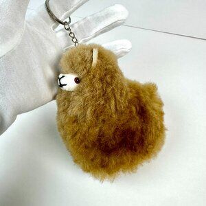 Fluffy Alpaca Llama Wool Key Ring Brown-New